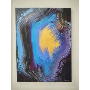 Emil Maryl Original 24x18 Blue Black Acrylic on Canvas Modern Abstract Painting